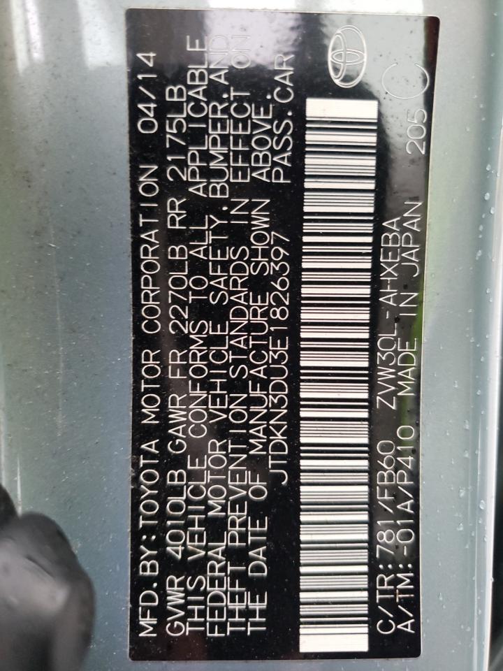 JTDKN3DU3E1826397 2014 Toyota Prius