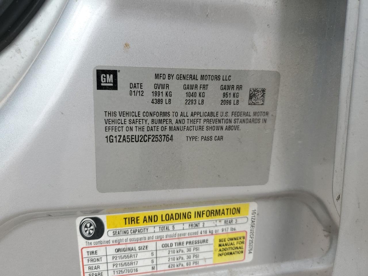 1G1ZA5EU2CF253764 2012 Chevrolet Malibu Ls