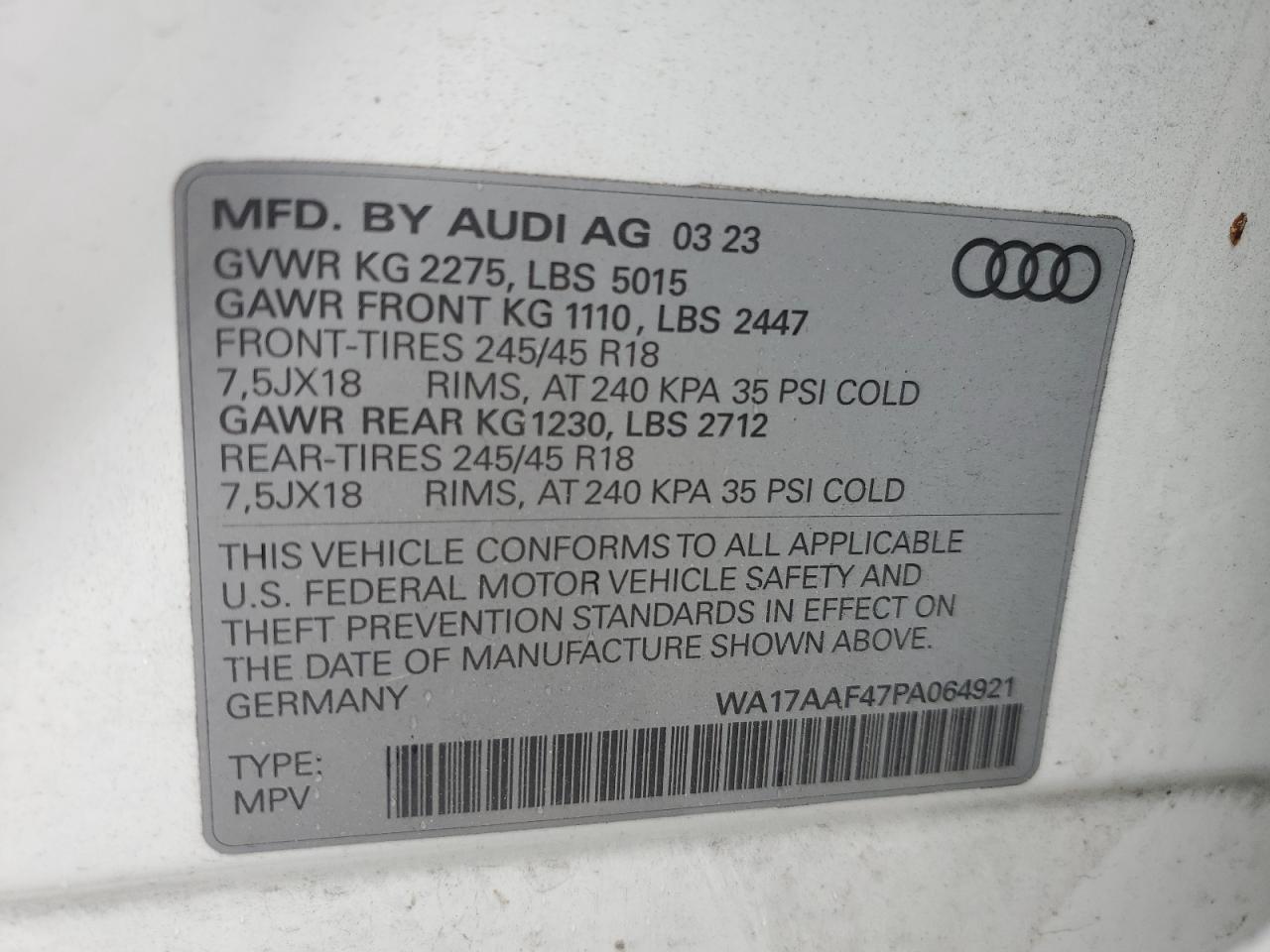 WA17AAF47PA064921 2023 Audi A4 Allroad Premium