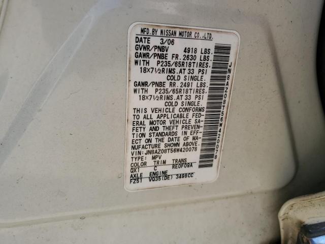 2006 Nissan Murano Sl VIN: JN8AZ08T56W420078 Lot: 55649654