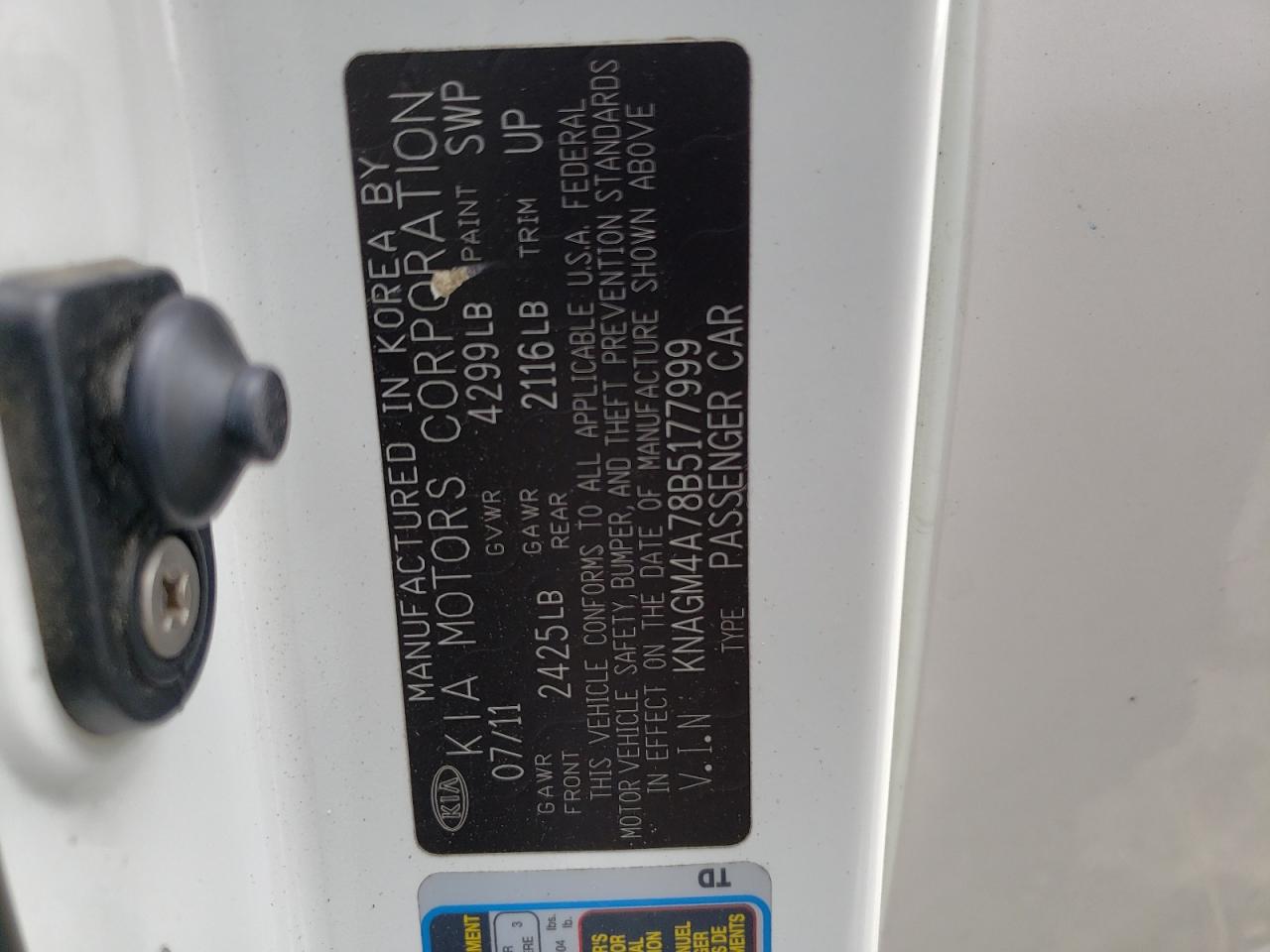 KNAGM4A78B5177999 2011 Kia Optima Lx