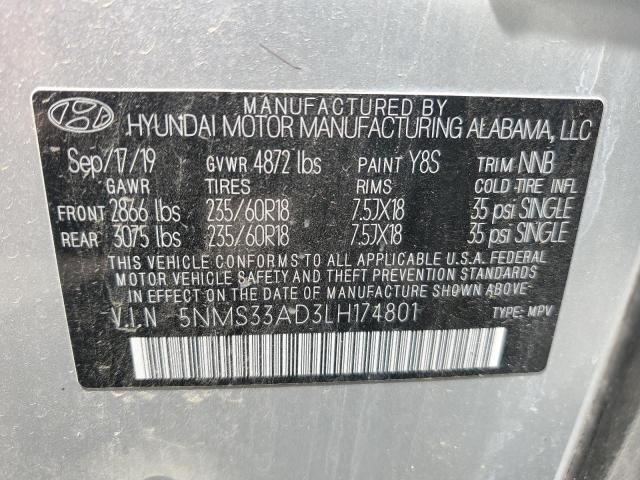 2020 Hyundai Santa Fe Sel VIN: 5NMS33AD3LH174801 Lot: 56090494