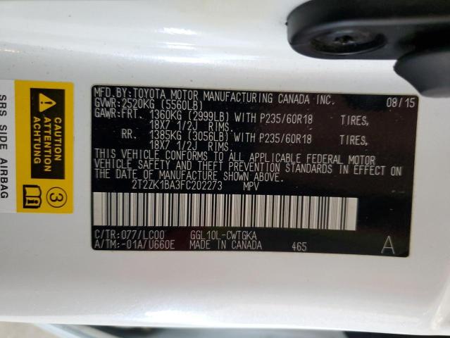 VIN 2T2ZK1BA3FC202273 2015 LEXUS RX350 no.13