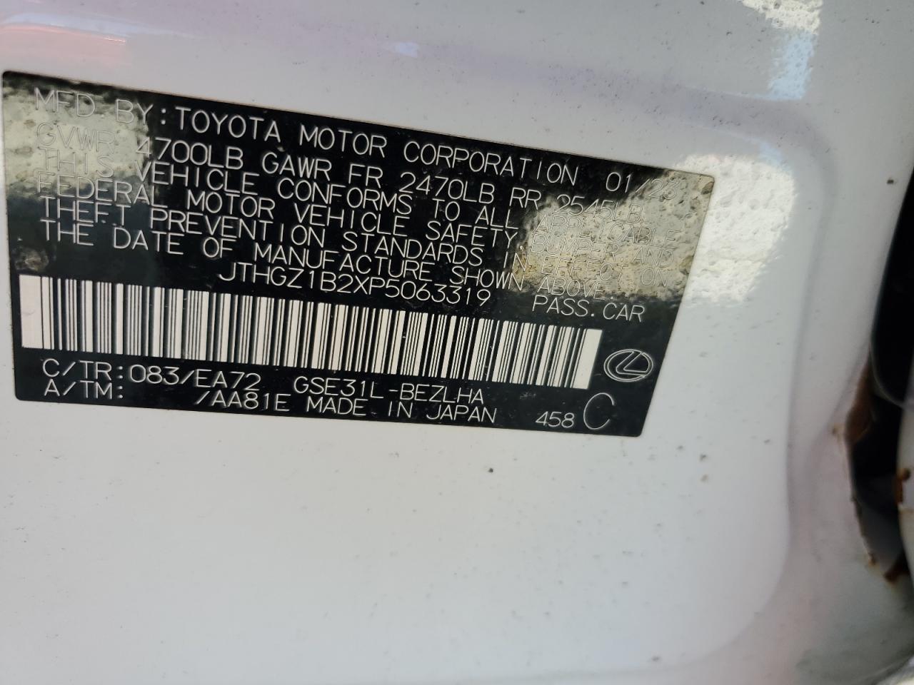 JTHGZ1B2XP5063319 2023 Lexus Is 350 F Sport Design