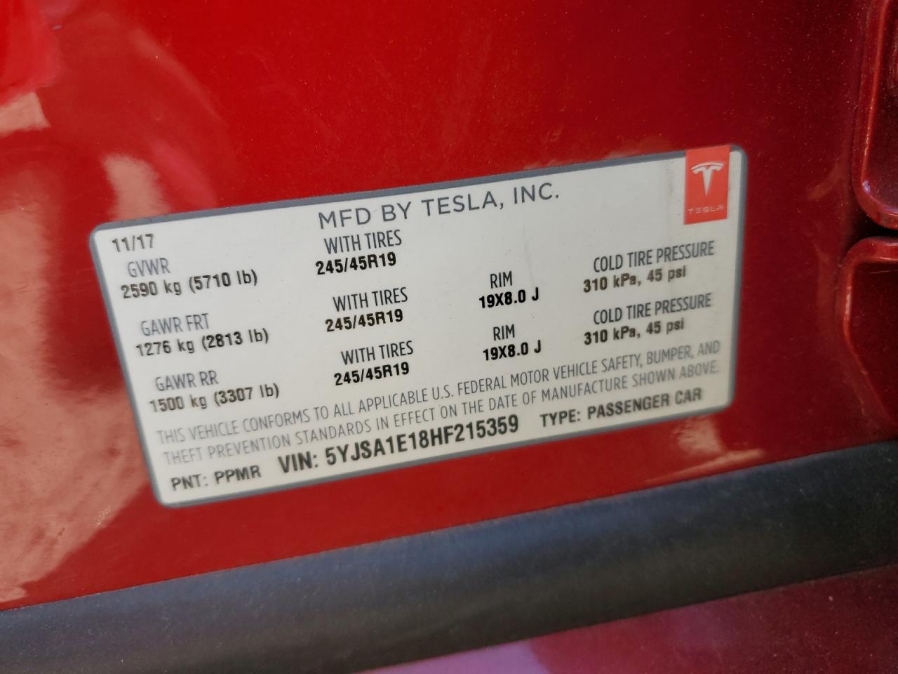 5YJSA1E18HF215359 2017 Tesla Model S