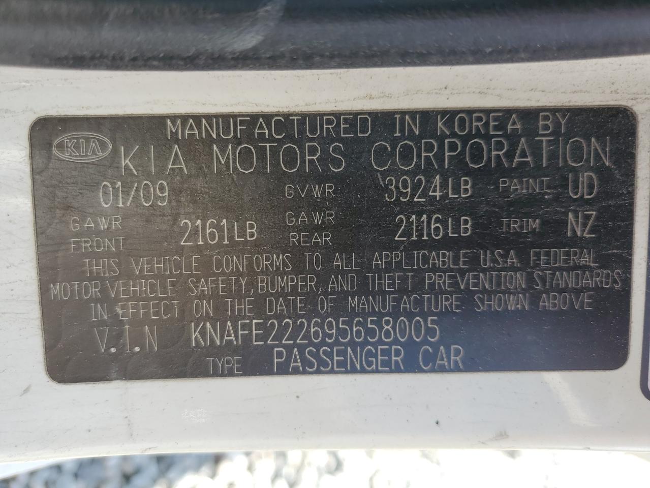 KNAFE222695658005 2009 Kia Spectra Ex