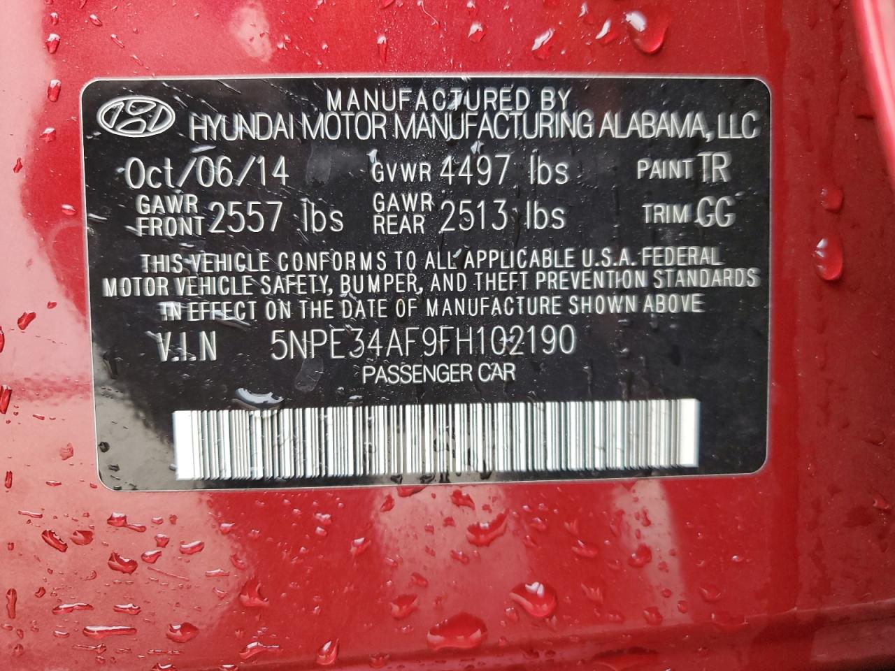 5NPE34AF9FH102190 2015 Hyundai Sonata Sport