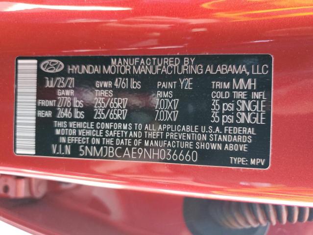 2022 Hyundai Tucson Sel VIN: 5NMJBCAE9NH036660 Lot: 54822624