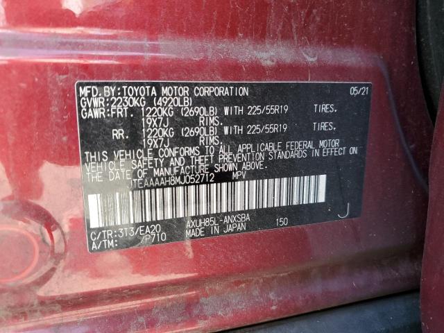 2021 Toyota Venza Le VIN: JTEAAAAH8MJ052712 Lot: 55403384