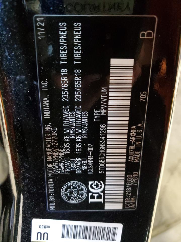 5TDGBRCH6NS541296 2022 Toyota Highlander Hybrid Xle