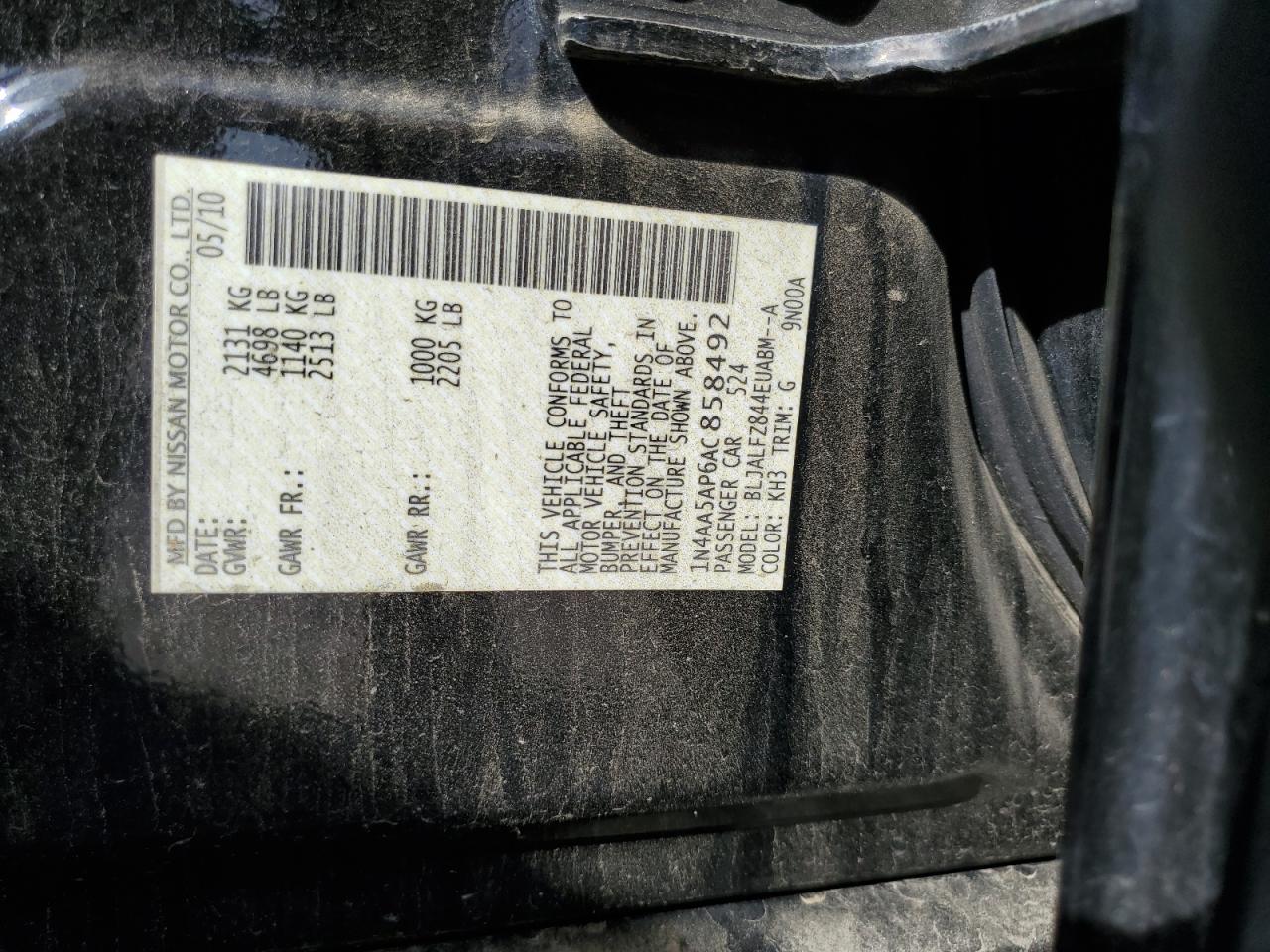 1N4AA5AP6AC858492 2010 Nissan Maxima S