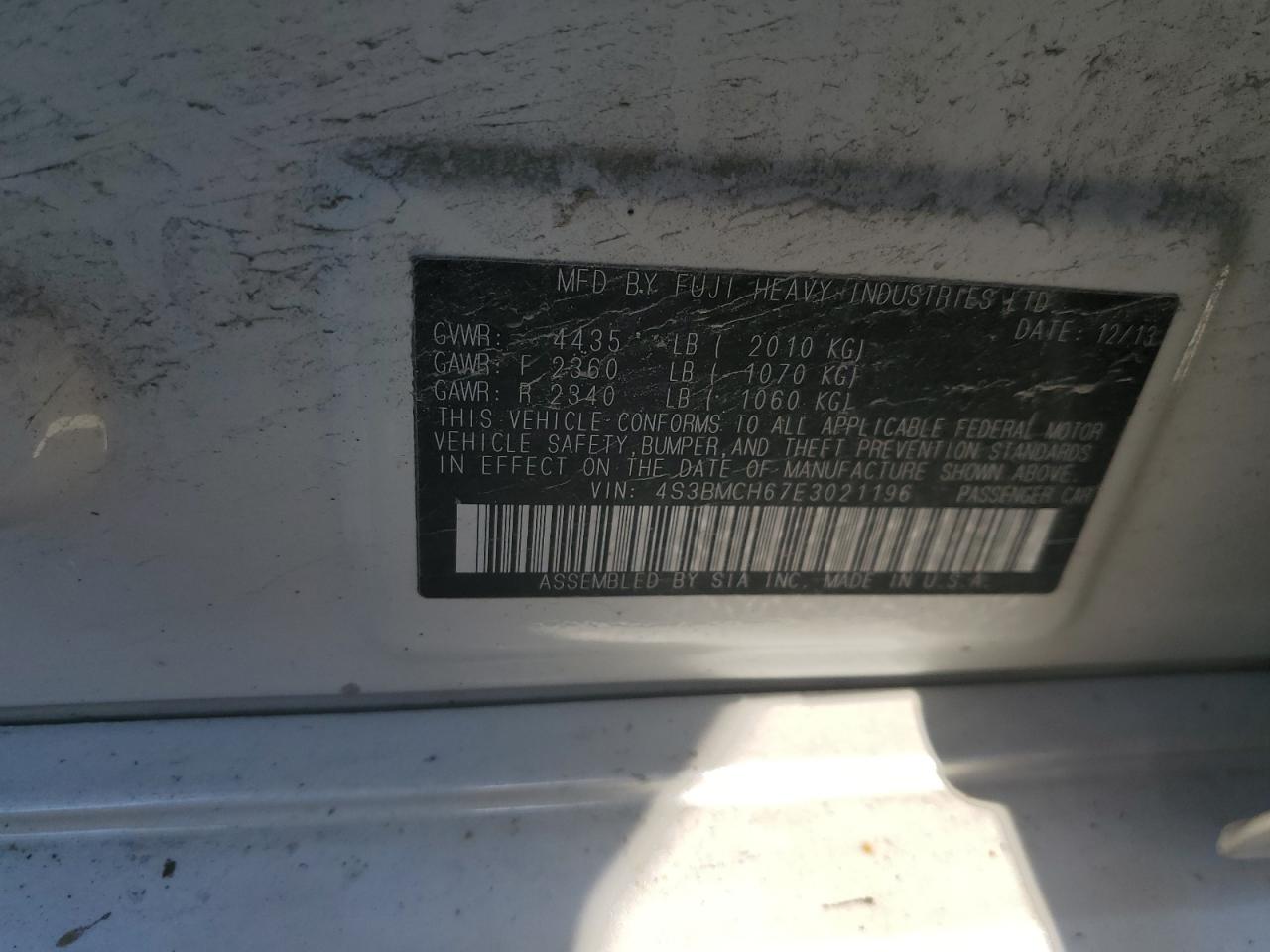 4S3BMCH67E3021196 2014 Subaru Legacy 2.5I Sport