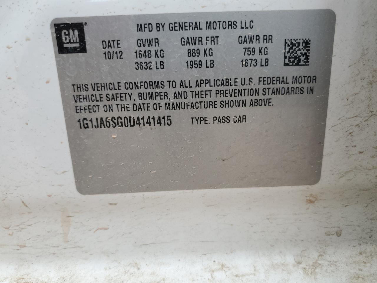 1G1JA6SG0D4141415 2013 Chevrolet Sonic Ls