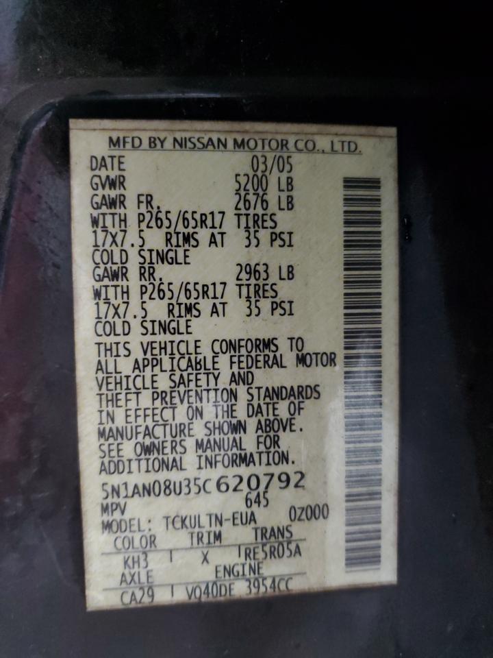 5N1AN08U35C620792 2005 Nissan Xterra Off Road