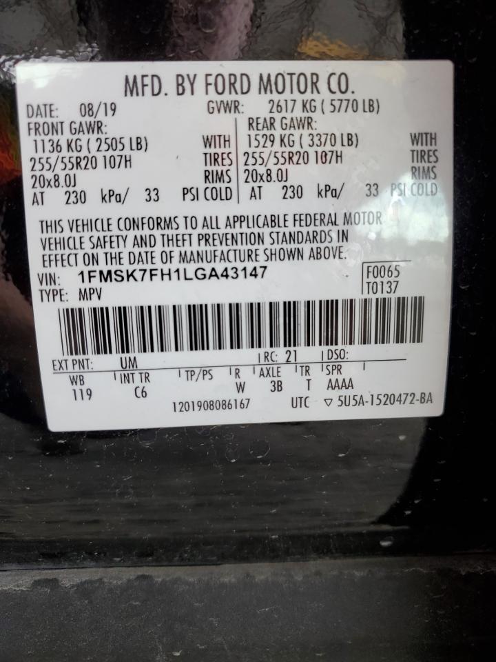 1FMSK7FH1LGA43147 2020 Ford Explorer Limited