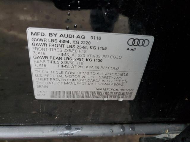 2016 Audi Q3 Premium Plus VIN: WA1EFCFS4GR015874 Lot: 54564514