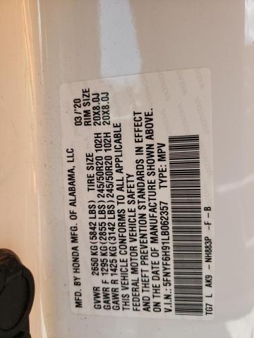 2020 Honda Pilot Touring VIN: 5FNYF6H91LB062357 Lot: 57144854