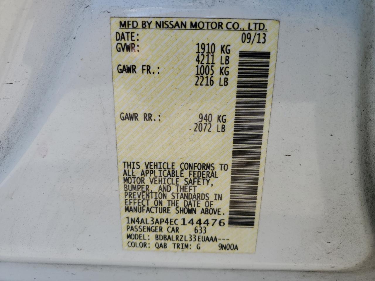 1N4AL3AP4EC144476 2014 Nissan Altima 2.5