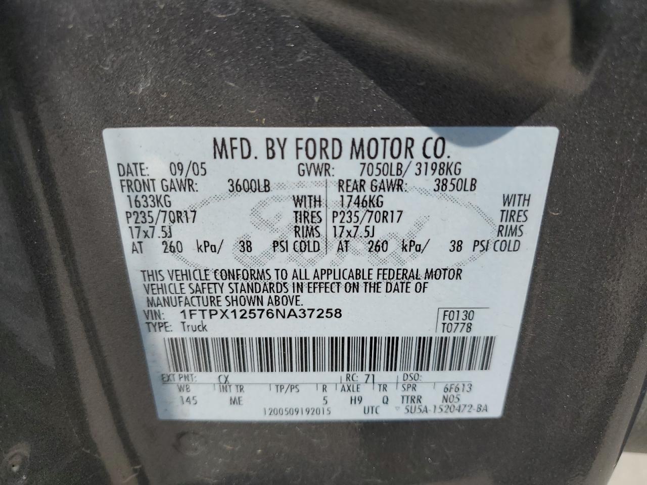 1FTPX12576NA37258 2006 Ford F150