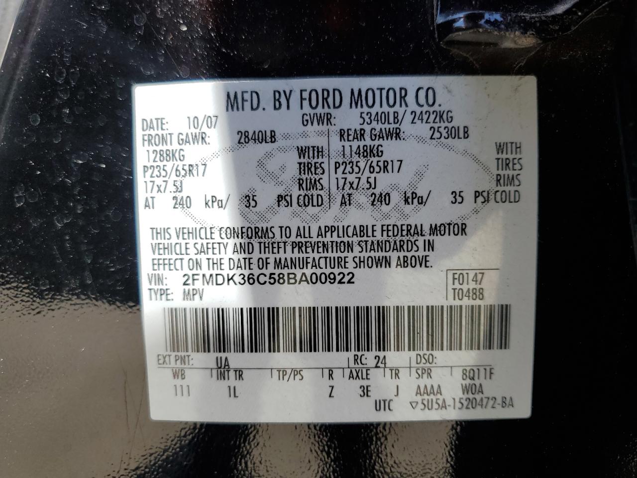 2FMDK36C58BA00922 2008 Ford Edge Se