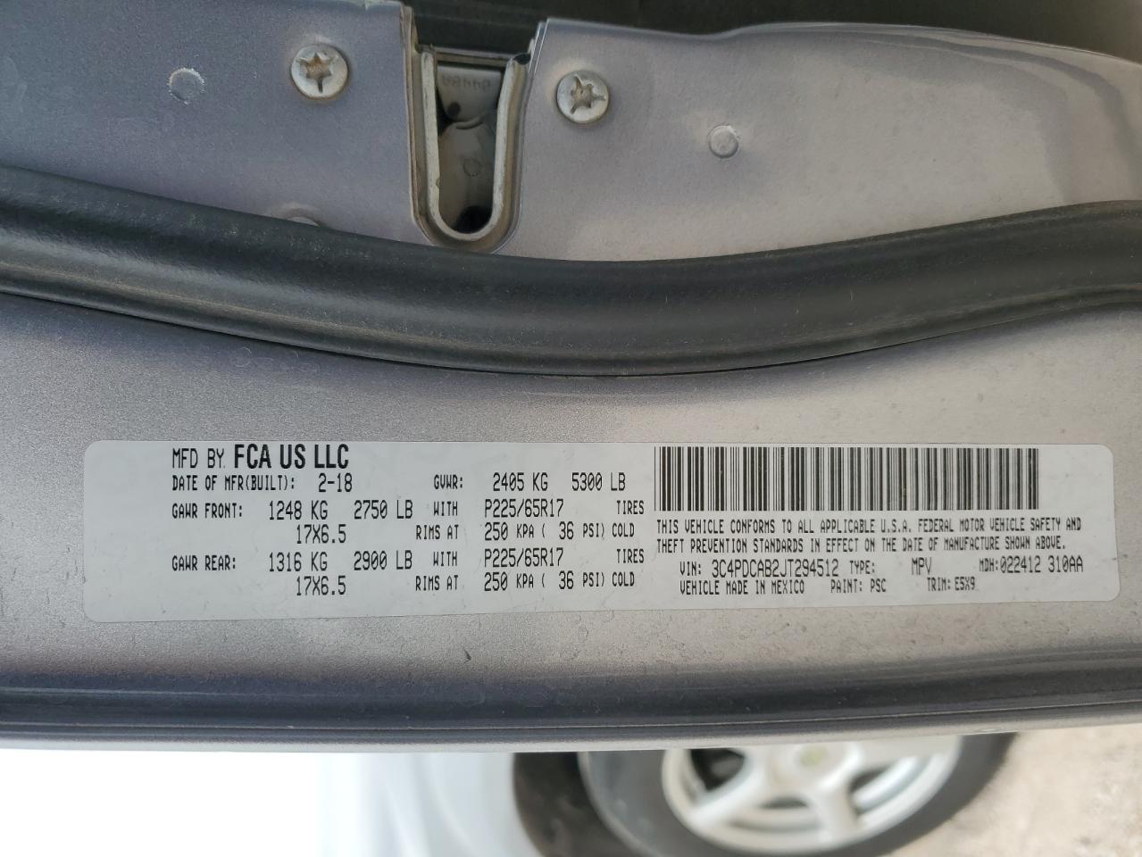 3C4PDCAB2JT294512 2018 Dodge Journey Se