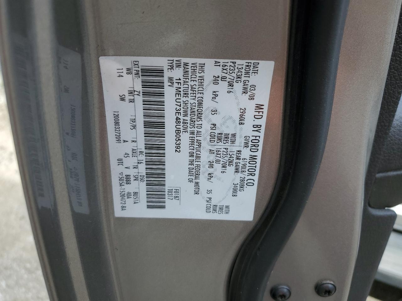 1FMEU73E48UB05392 2008 Ford Explorer Xlt