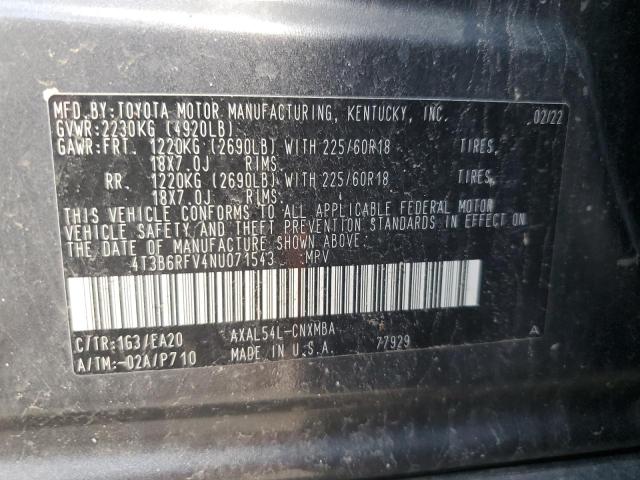 2022 Toyota Rav4 Xle Premium VIN: 4T3B6RFV4NU071543 Lot: 56037224