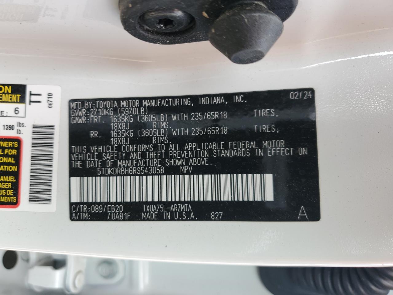 5TDKDRBH6RS543058 TOYOTA HIGHLANDER 2024