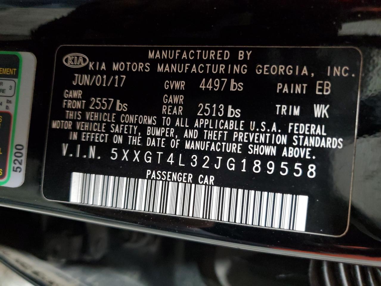 5XXGT4L32JG189558 2018 Kia Optima Lx