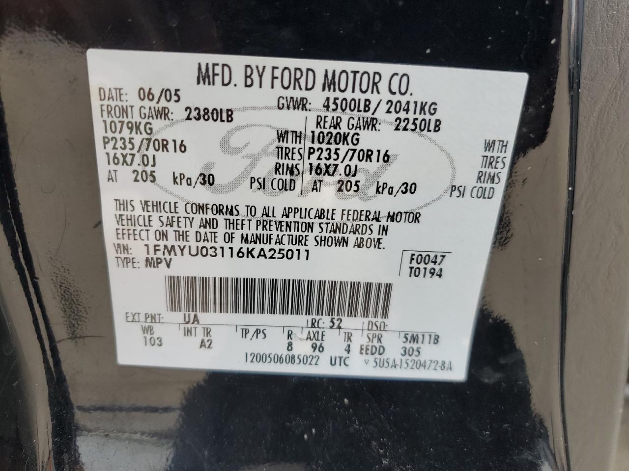 1FMYU03116KA25011 2006 Ford Escape Xlt