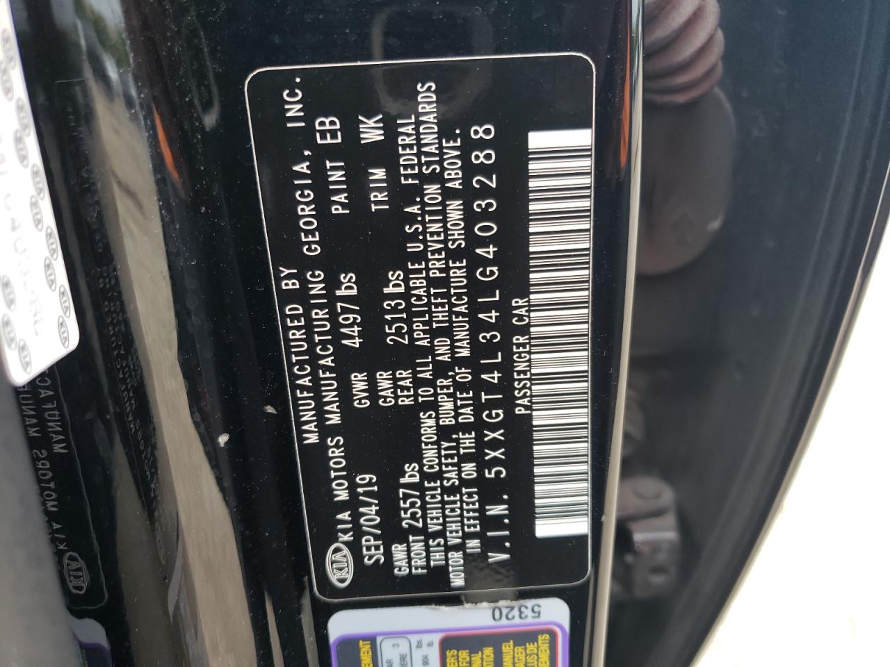 5XXGT4L34LG403288 2020 Kia Optima Lx