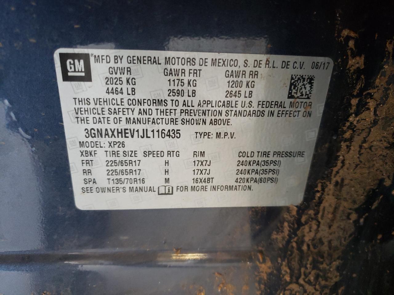 3GNAXHEV1JL116435 2018 Chevrolet Equinox Ls