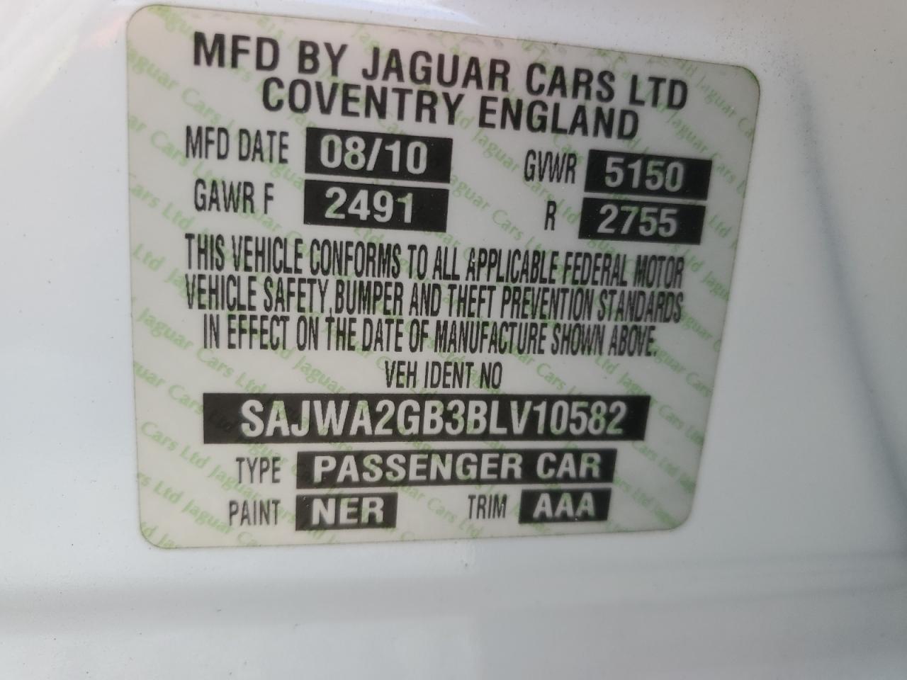 SAJWA2GB3BLV10582 2011 Jaguar Xjl