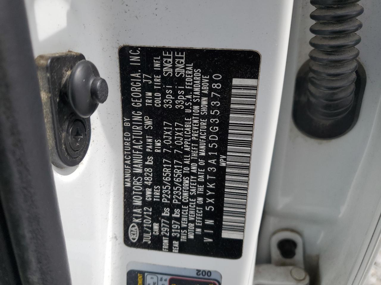 5XYKT3A15DG353780 2013 Kia Sorento Lx