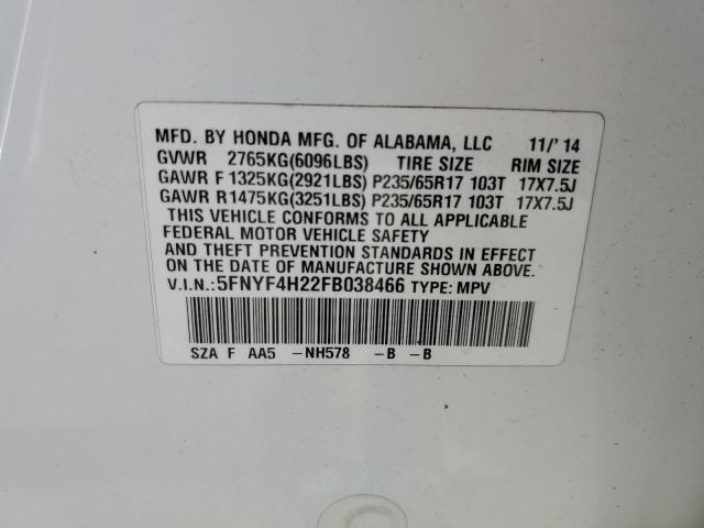 2015 Honda Pilot Lx VIN: 5FNYF4H22FB038466 Lot: 53380314