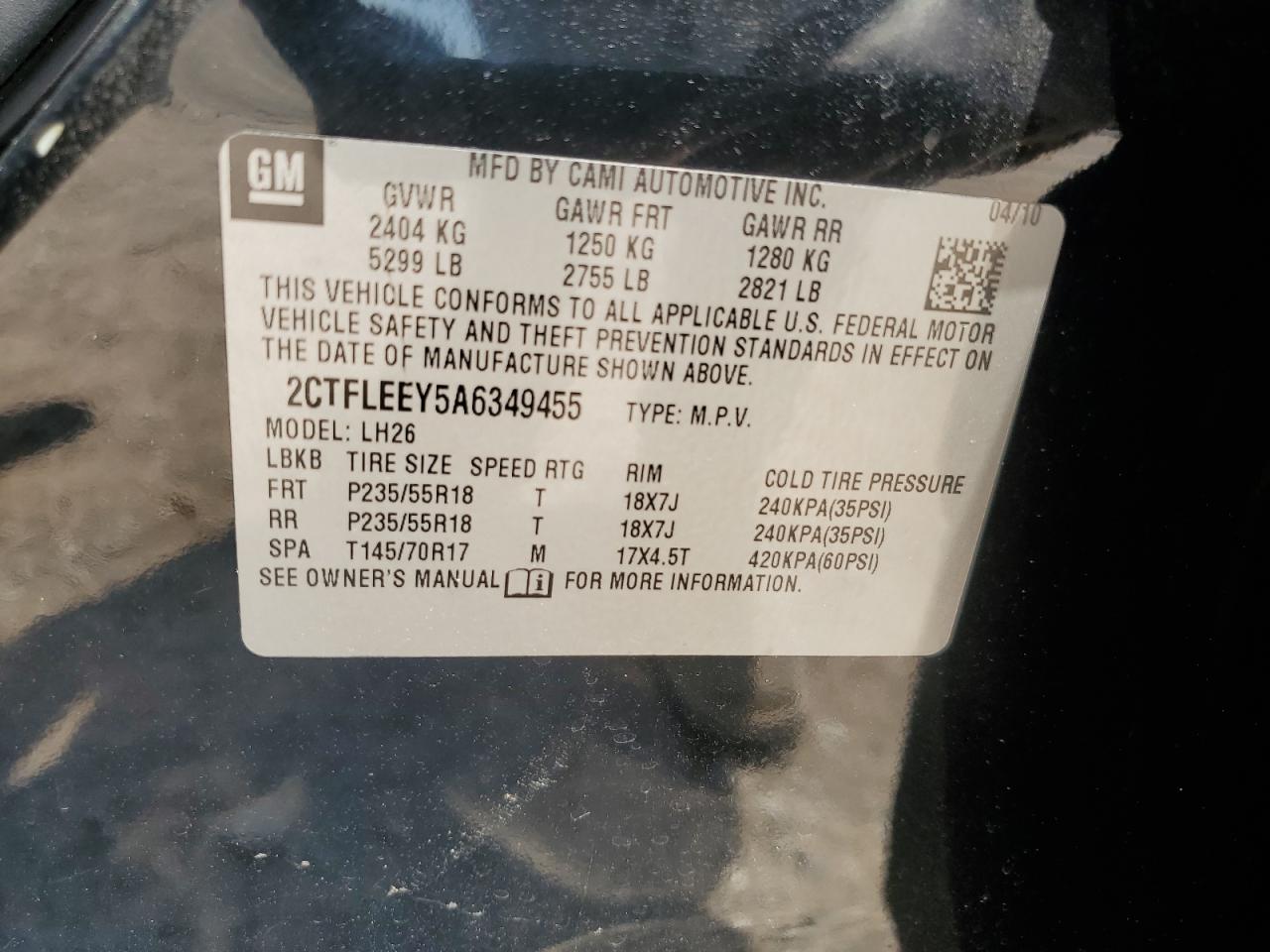 2CTFLEEY5A6349455 2010 GMC Terrain Sle