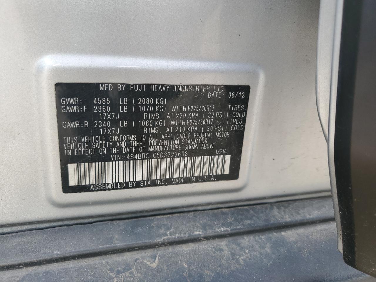 4S4BRCLC5D3223608 2013 Subaru Outback 2.5I Limited