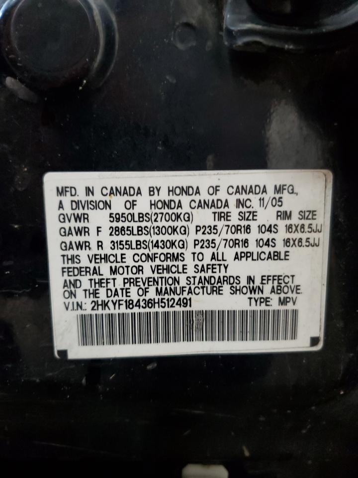 2HKYF18436H512491 2006 Honda Pilot Ex