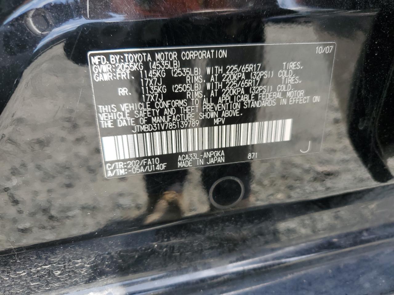 JTMBD31V785139789 2008 Toyota Rav4 Limited