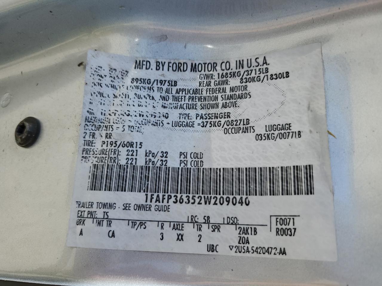 1FAFP36352W209040 2002 Ford Focus Se