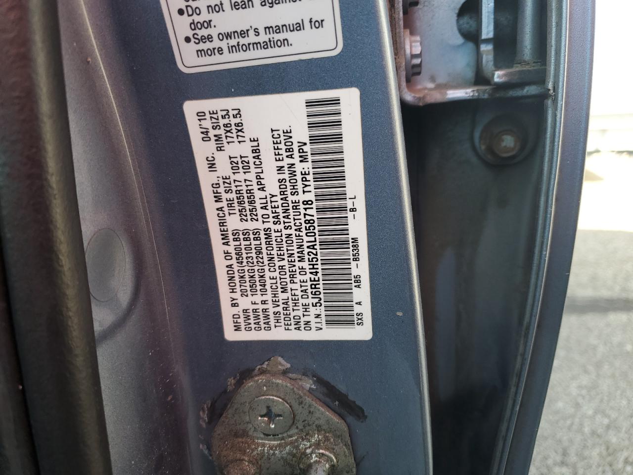 5J6RE4H52AL058718 2010 Honda Cr-V Ex