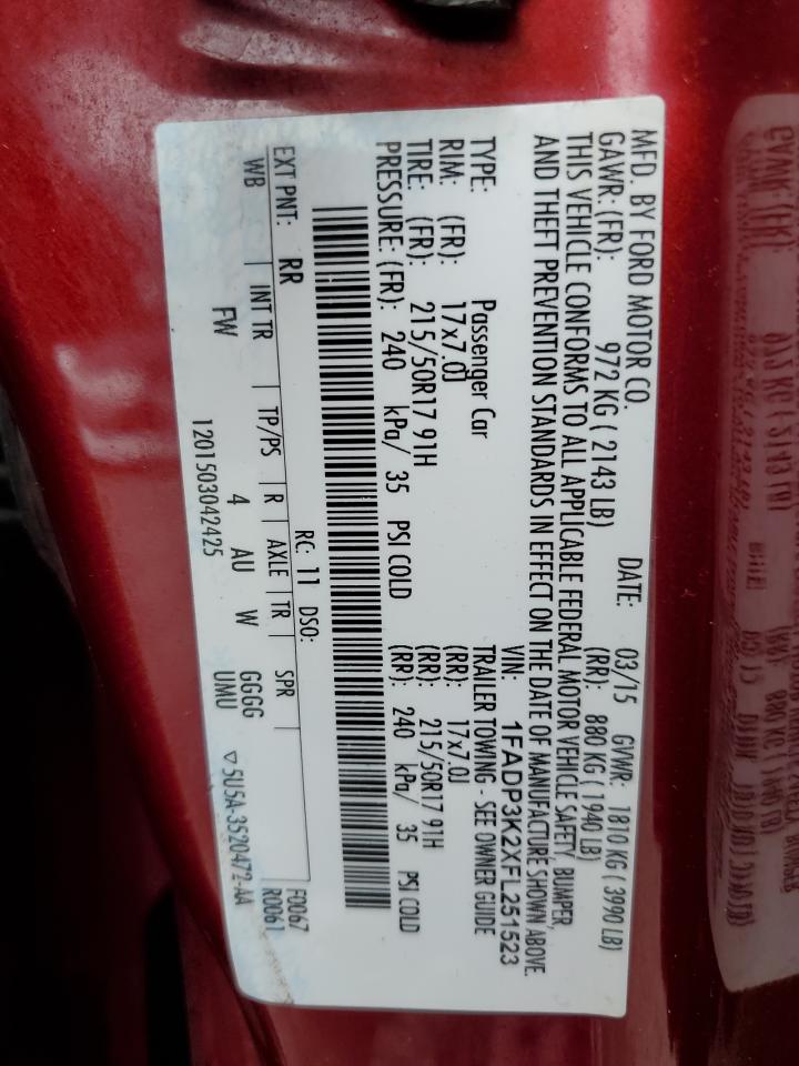 1FADP3K2XFL251523 2015 Ford Focus Se