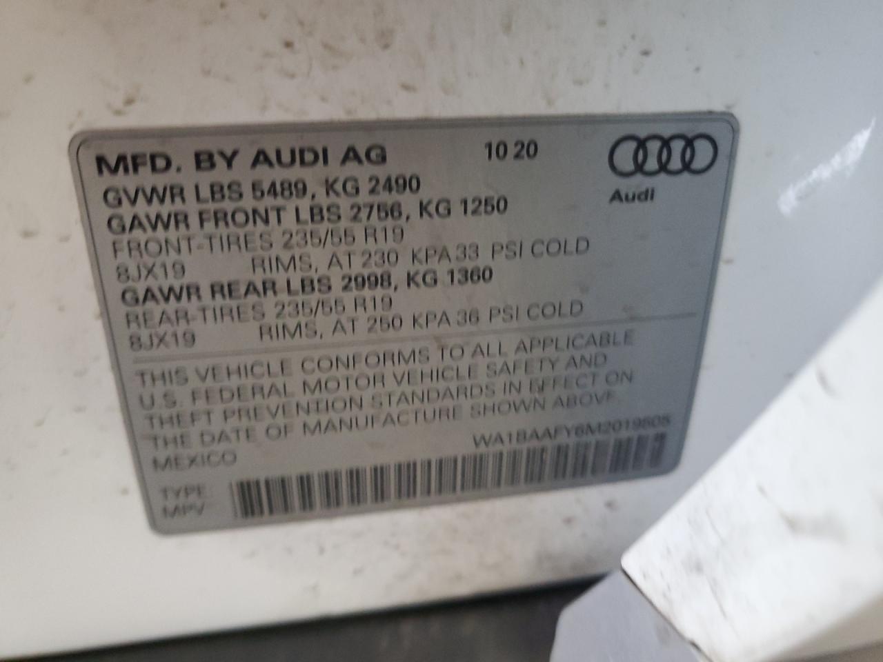 WA1BAAFY6M2019505 2021 Audi Q5 Premium Plus