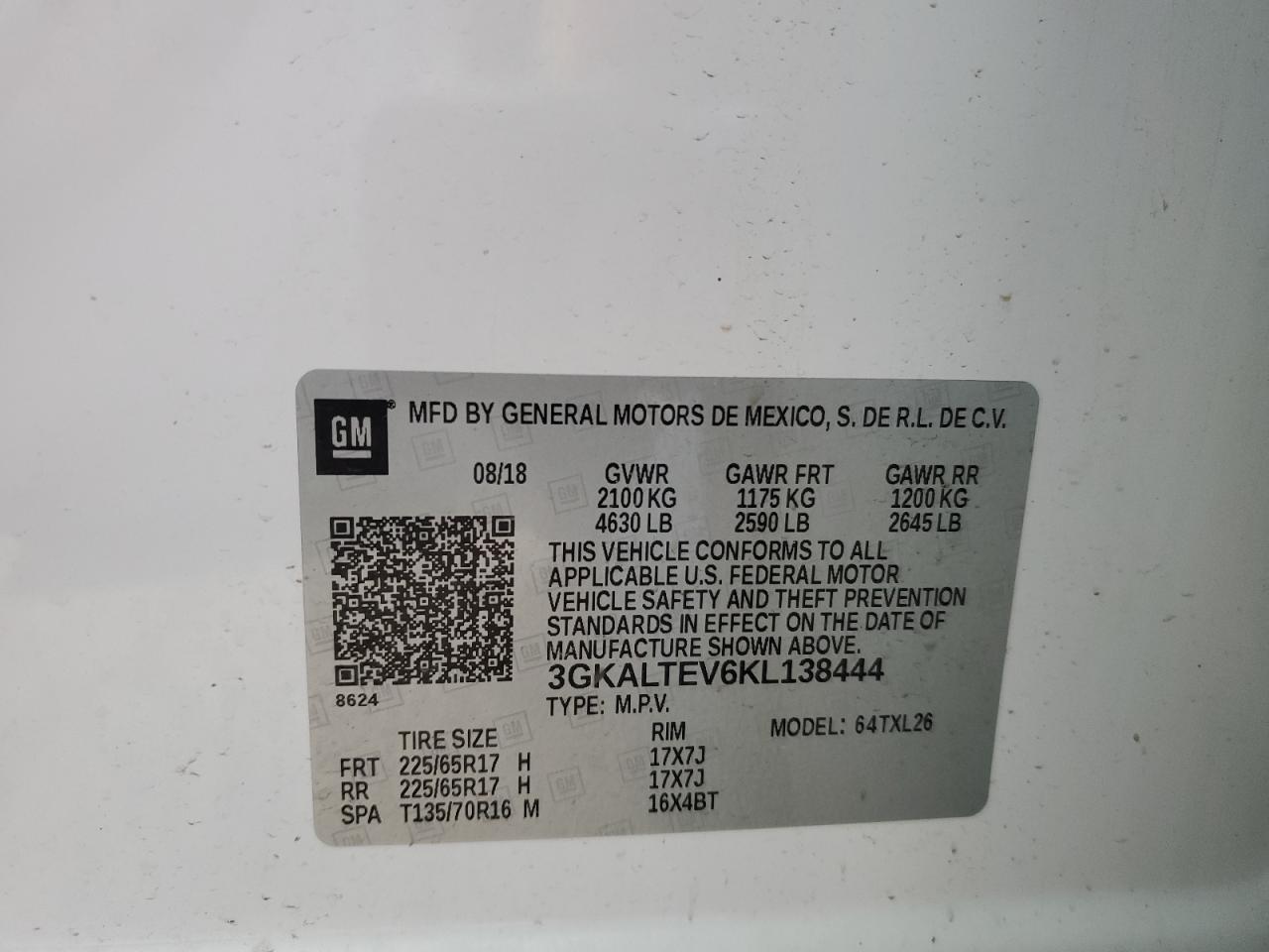 3GKALTEV6KL138444 2019 GMC Terrain Sle