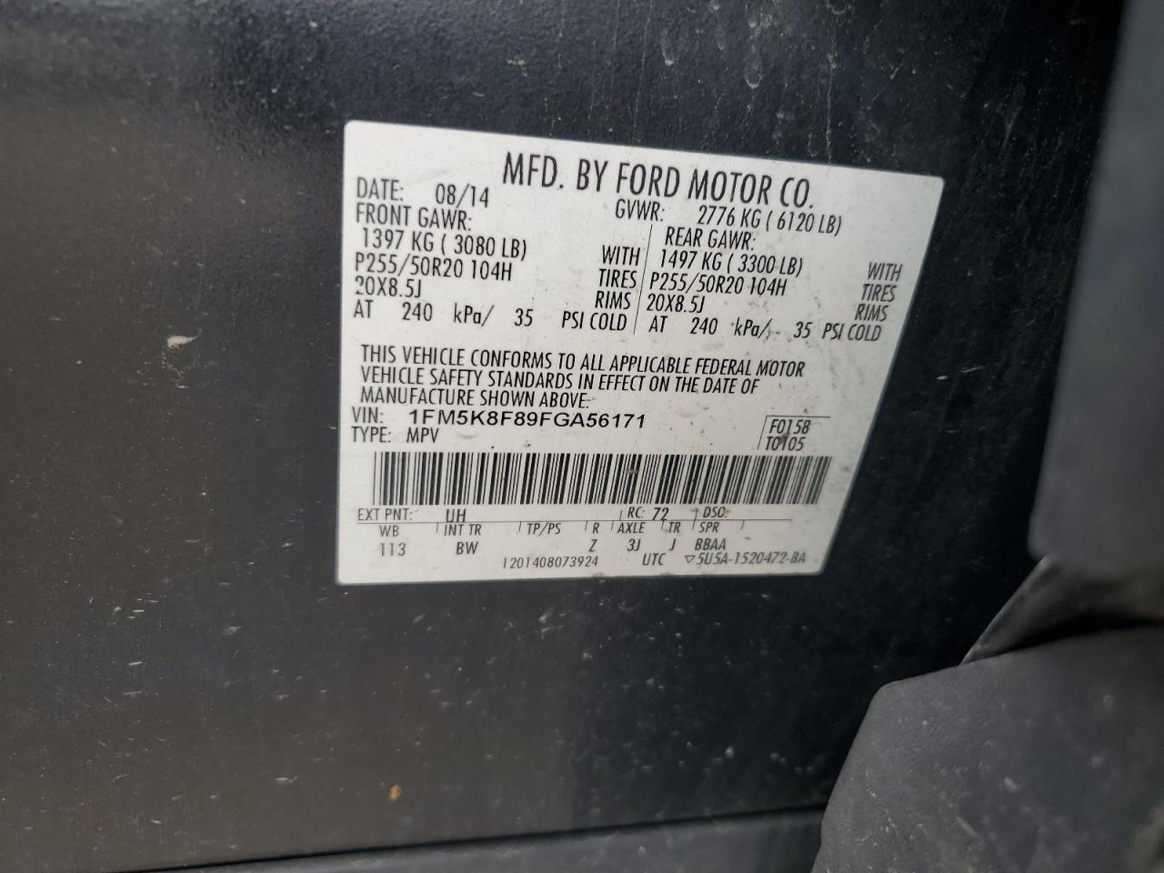 1FM5K8F89FGA56171 2015 Ford Explorer Limited