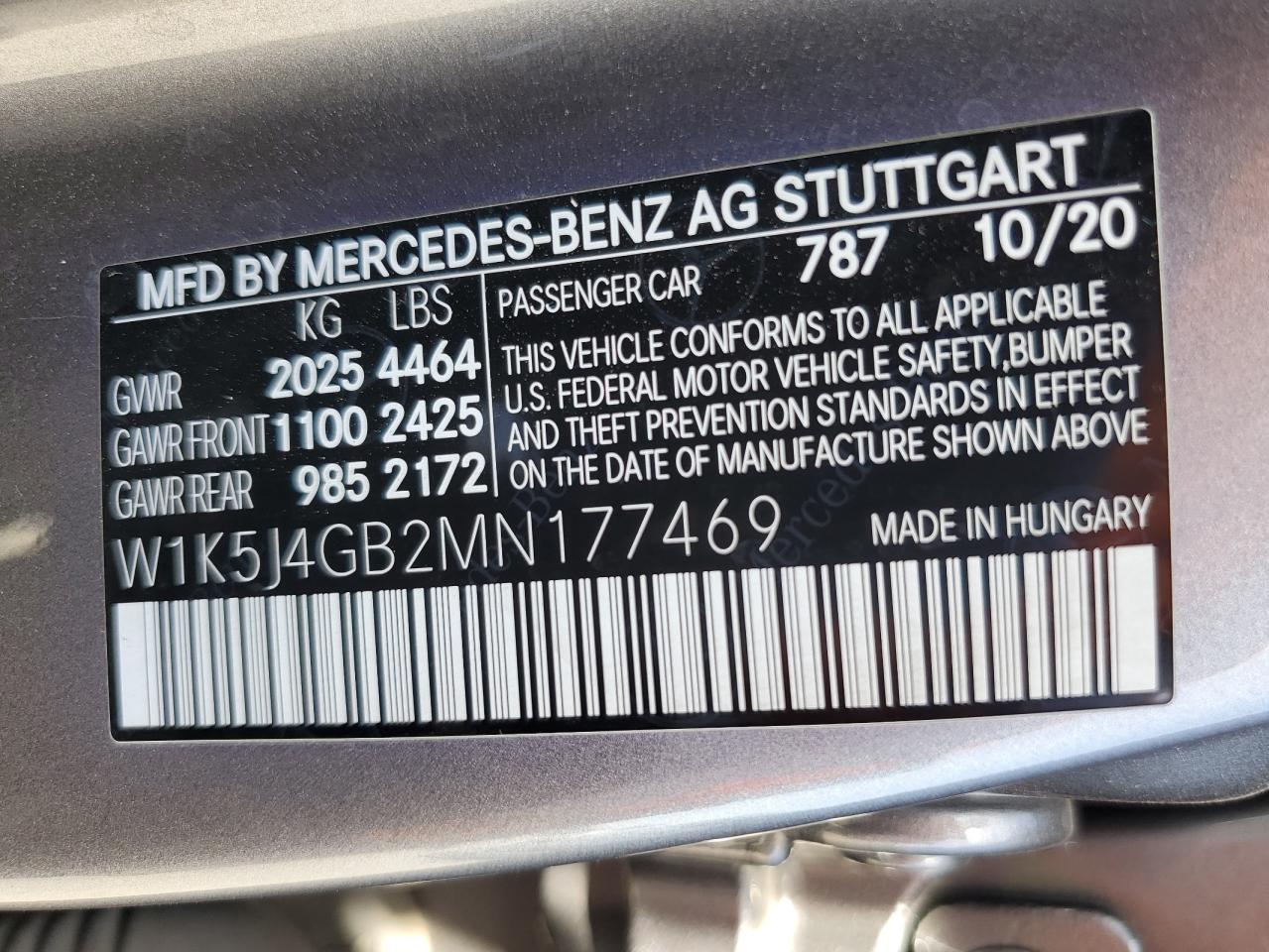 W1K5J4GB2MN177469 2021 Mercedes-Benz Cla 250