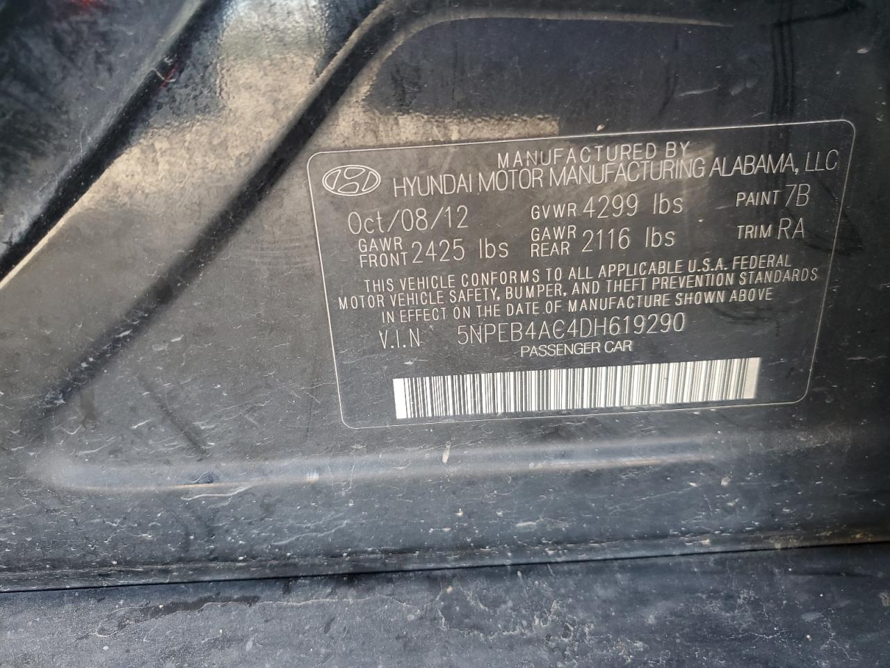 5NPEB4AC4DH619290 2013 Hyundai Sonata Gls