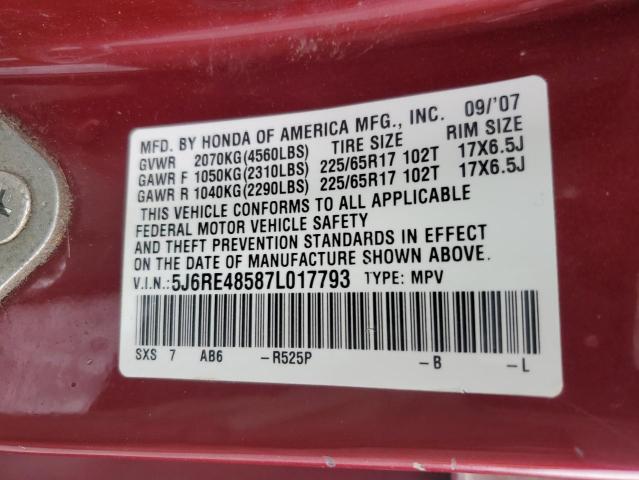 2007 Honda Cr-V Ex VIN: 5J6RE48587L017793 Lot: 55160674