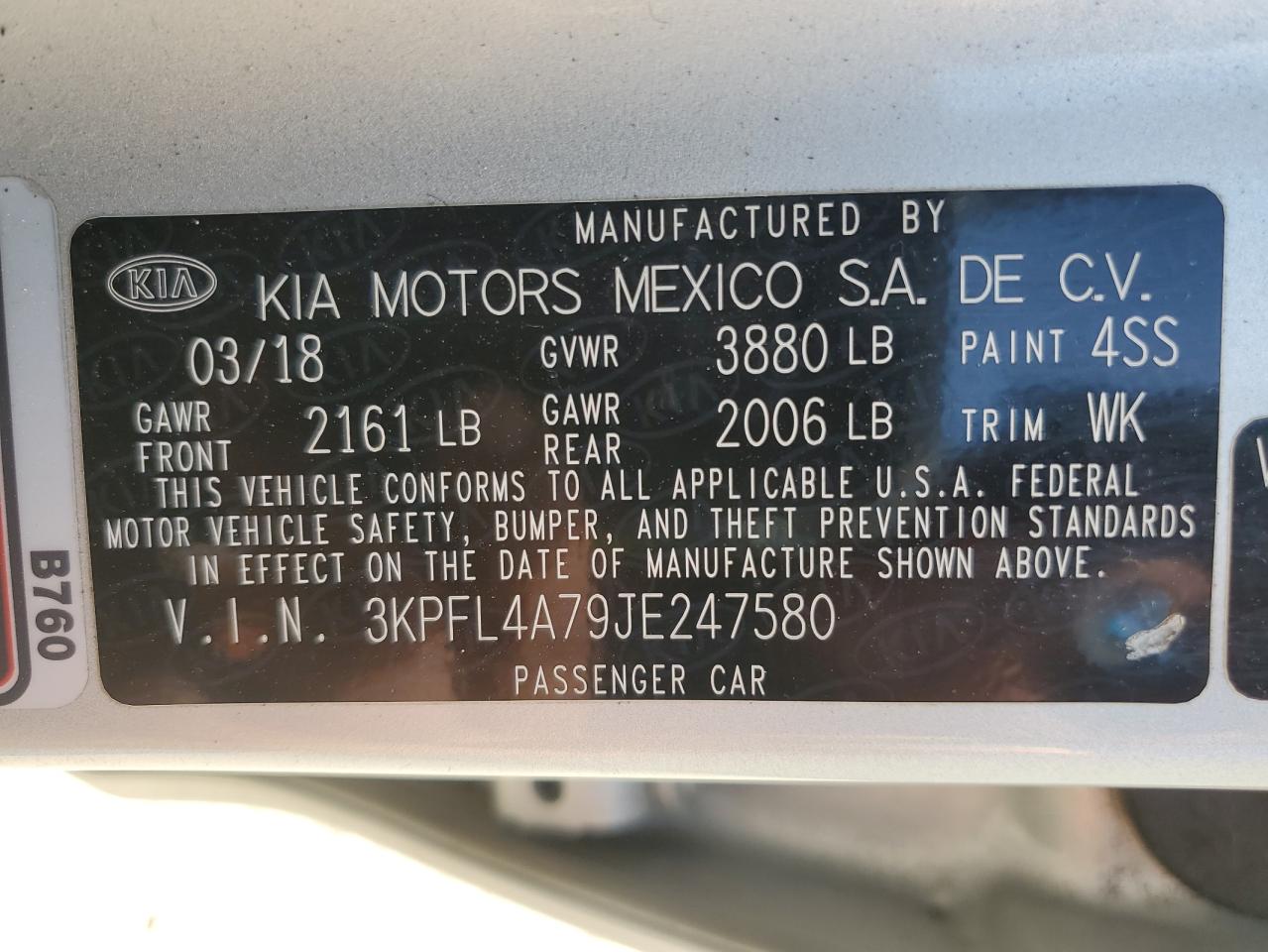 3KPFL4A79JE247580 2018 Kia Forte Lx