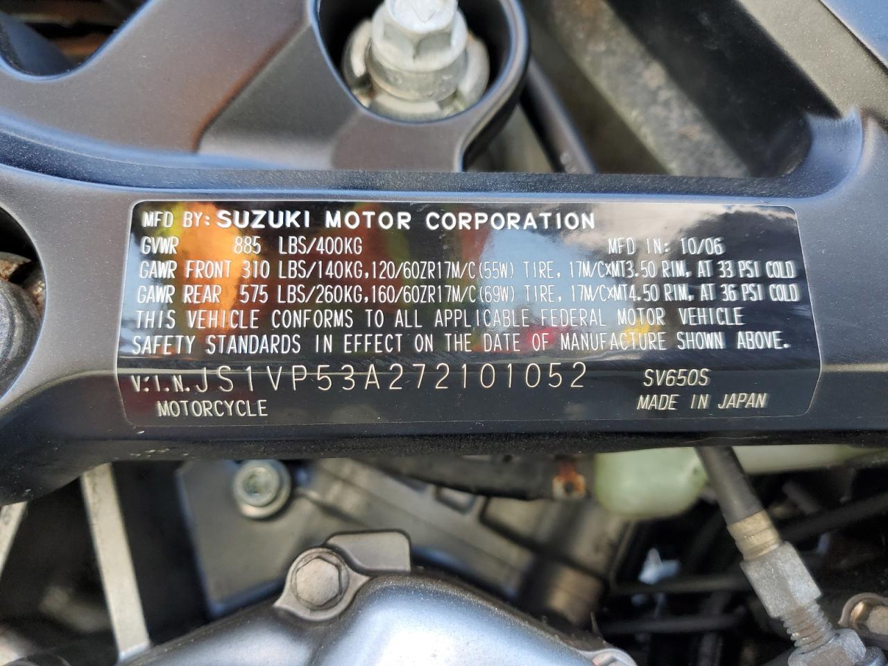 JS1VP53A272101052 2007 Suzuki Sv650